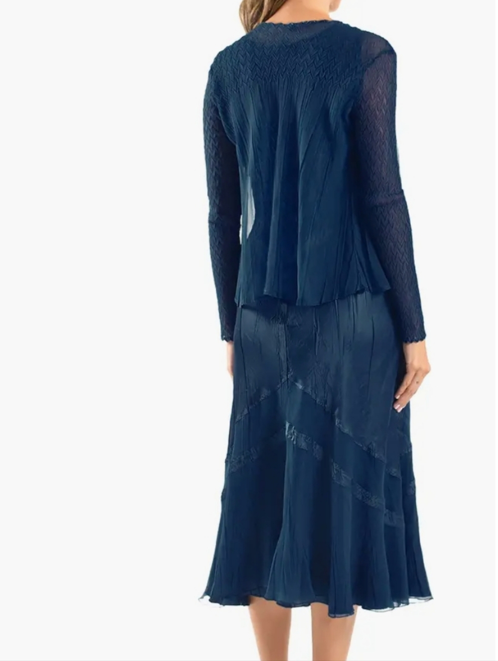 KOMAROV Sleeveless Charmeuse & Chiffon Cocktail Dress with Jacket In Navy .Sz XL - Picture 2 of 9